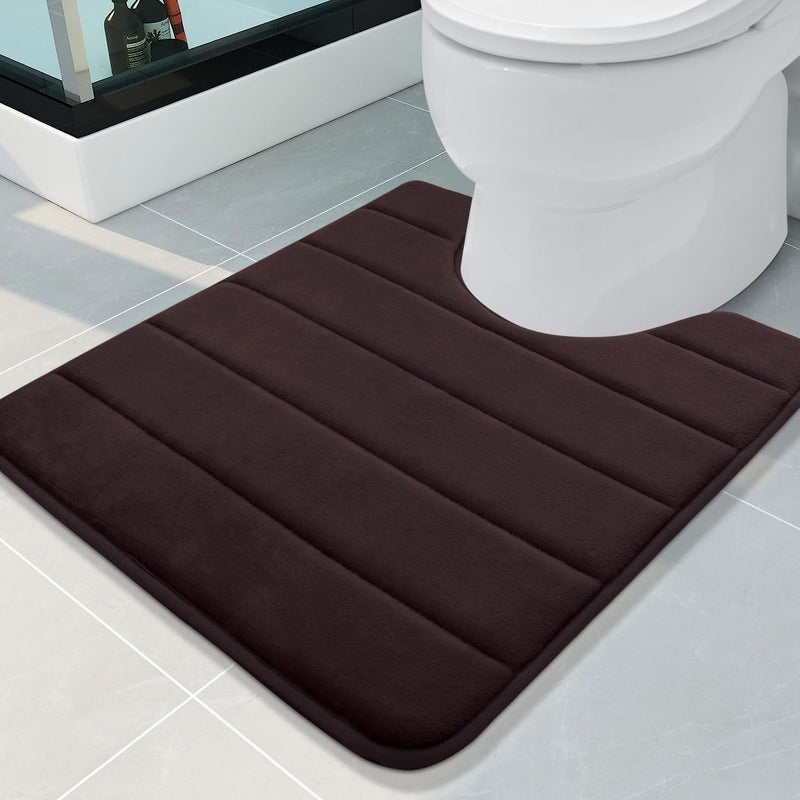 Buganda Memory Foam U-Shaped Contour Toilet Rugs, Non Slip Absorbent, Thick Soft Washable Bathroom Mat, Floor Carpet Bath Rugs Mat for Toilet Base (24" x 20", Brown) - Image 1